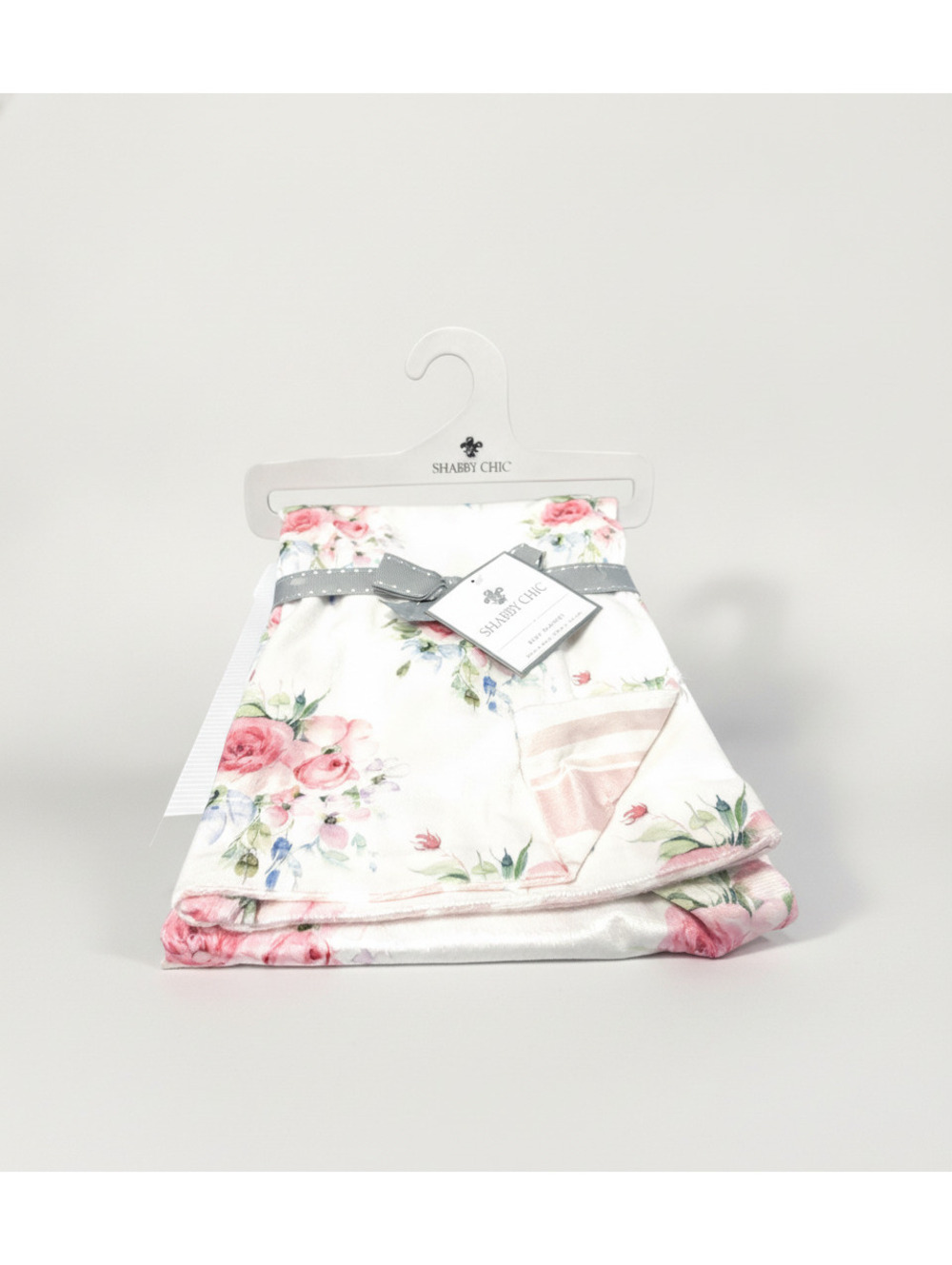 Shabby Chic Baby Blanket Pink Rose Floral Plush Minky Dot Border Luxury Gift NWT